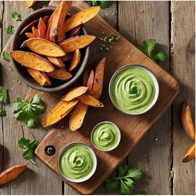 Roasted New Zealand sweet potatoes served with a zesty horopito (native plant) aioli.