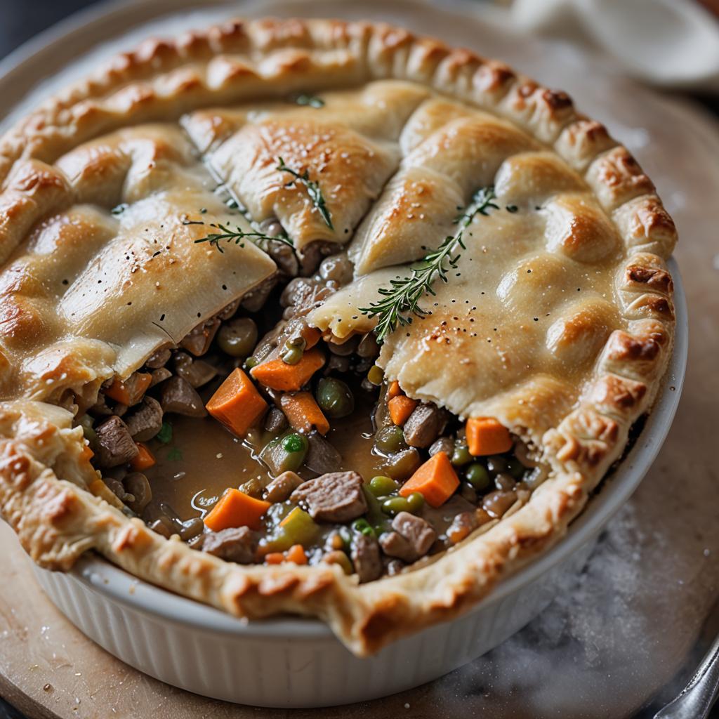 Slow-cooked lamb with kumara in a flaky pastry, served with seasonal green beans.