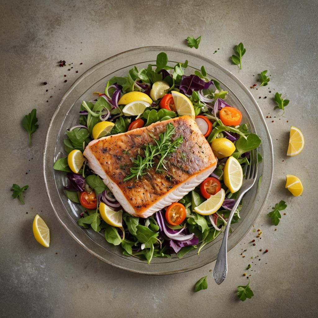 Fresh catch from local waters, pan-seared and served atop a salad of heirloom tomatoes, cucumber, and herbs from our garden.