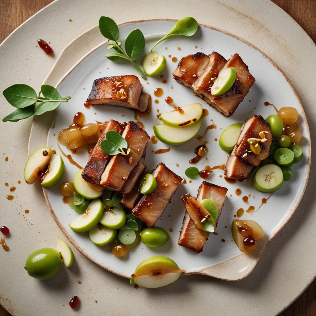 Crispy pork belly served with a tangy apple and feijoa chutney, finished with a sprinkle of horopito.