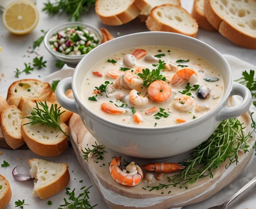 A rich chowder made with fresh local seafood, vegetables, and infused with a hint of smoked paprika, served with Rēwena paraoa (potato bread).